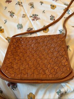 Textured Brown Leather Crossbody Bag
